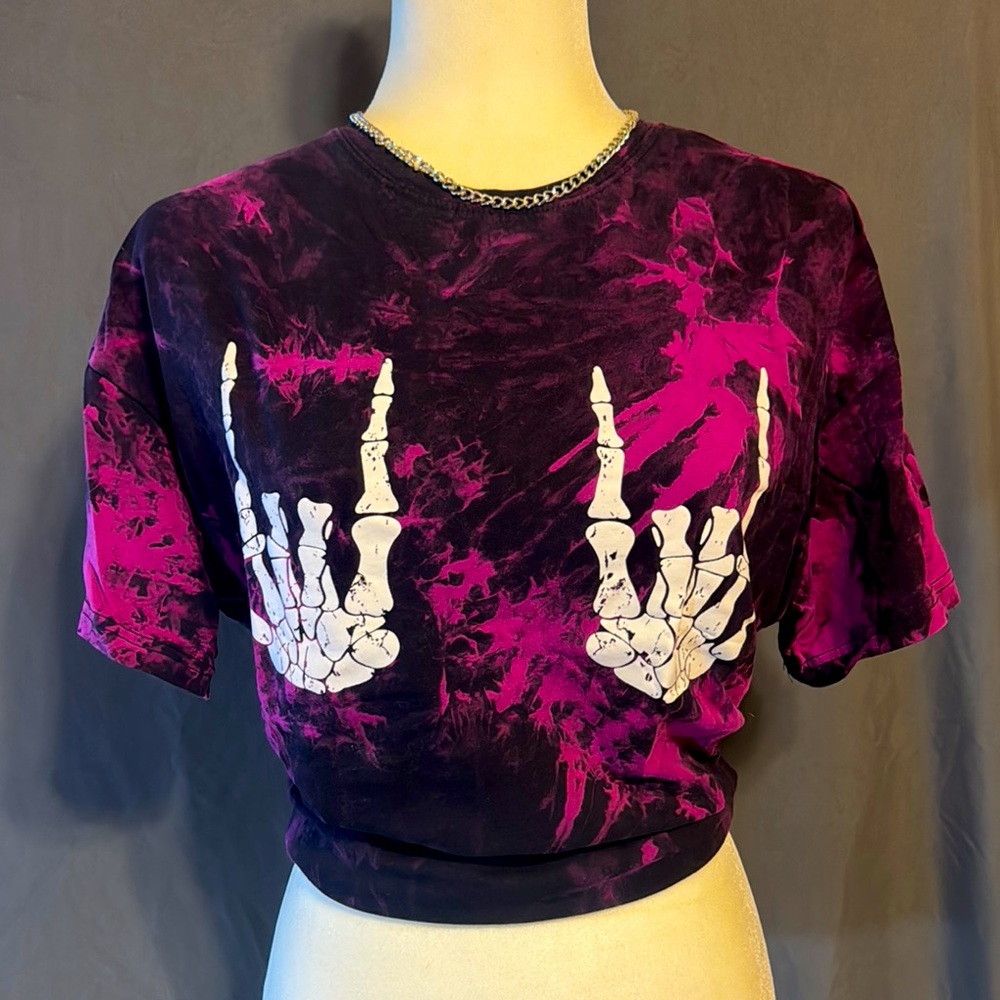 SHEIN Purple Tie-Dye Skeleton Rock Tee